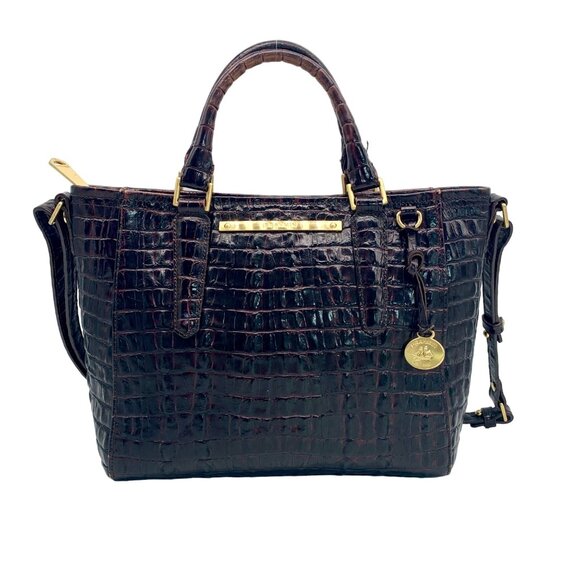 Brahmin Mini Asher Melbourne Brown Croc Embossed Leather Satchel - Picture 1 of 11